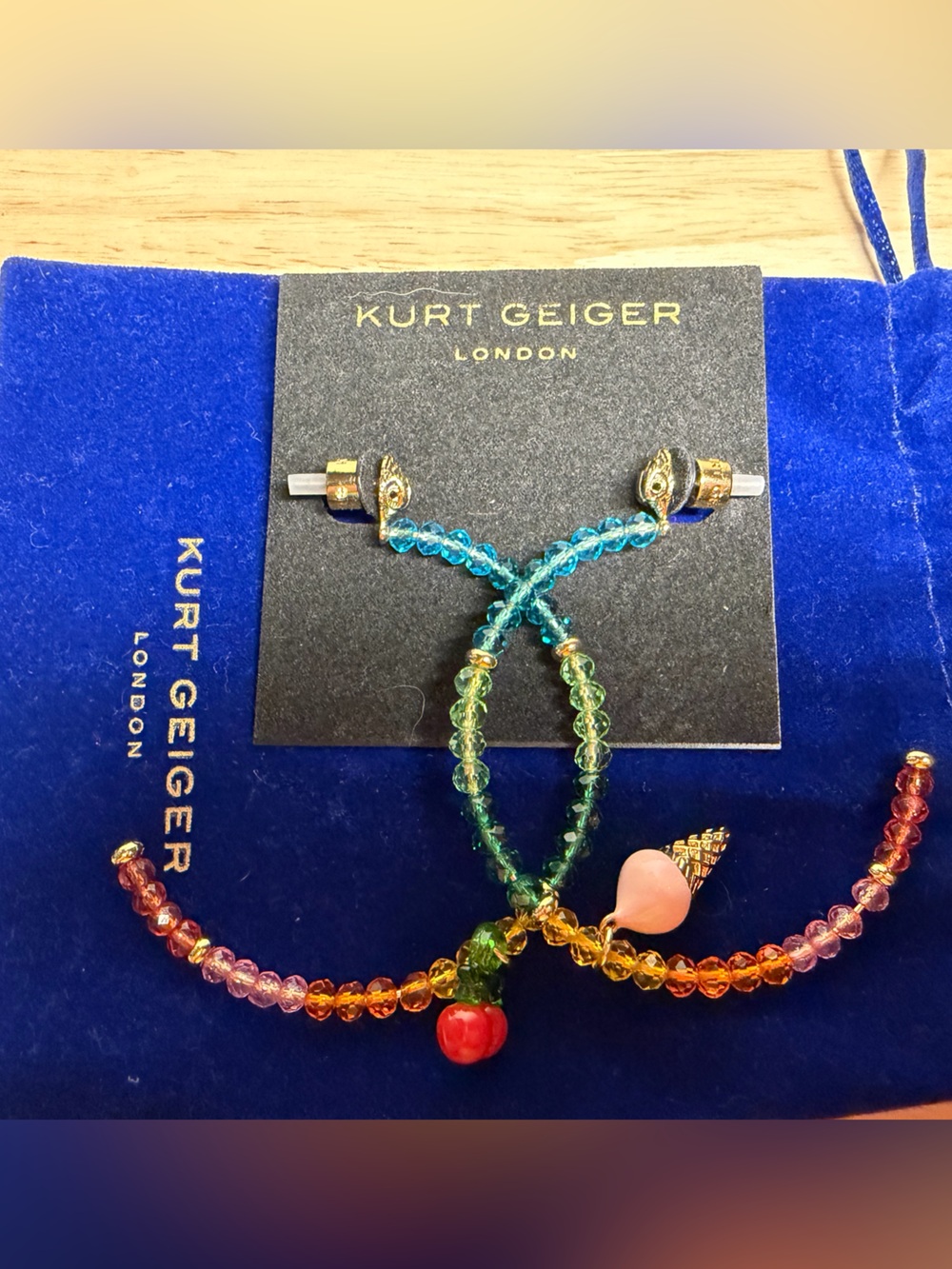 Kurt Geiger Rainbow Beaded Hoop Earrings with Cherry Charm NWT